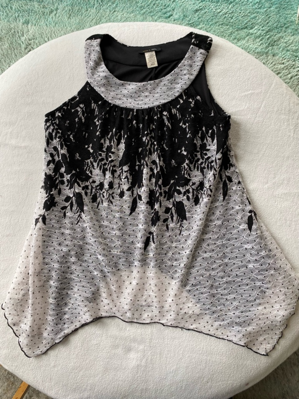 Black & White Floral Overlay Sleeveless Camisole